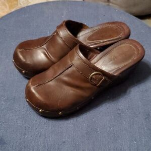 Lower East Side Mule Clogs Wedges Size 8 brownY2K Mules Stud Leather with buckle
